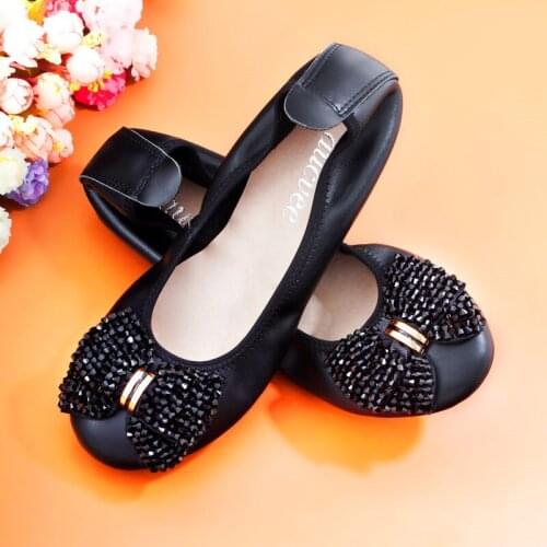 AUCVEE Spring Women Ballet Flats Genuine Leather Woman Flats Solid Loafers Shoes Slip On Fashion Walking Female Footwear Size 44