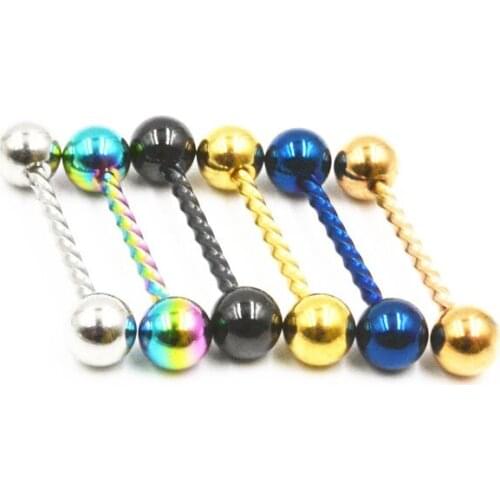 Free Shipping 50pcs Body Jewelry Twist Tongue/ Nipple Shield Ring Barbells Bar 14G~1.6mmX16mmx6/6mm Piercing Jewelry