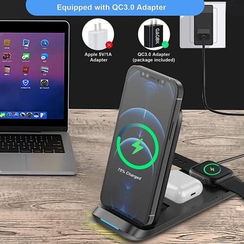 Wireless Charger 3 in 1 Fast Charging 15W QI Protocol Sliding Foldable Wireless Charger for iPhone 12 11 XS XR X iWatch 2 3 4 5