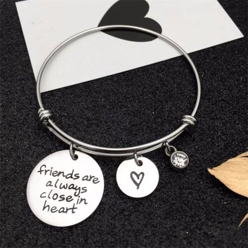 64mm Best Friend Charm Bracelets Bangle Birthday Graduation Gift Engraved Inspiration Friends are always close in heart