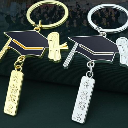 2021 Engrave Letter Graduation Ceremony Key Chain Pendant Souvenir Bachelor Hat Keychain Science School Inspirational Gift Jewel