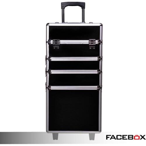 Facebox Brand Beautify 4-in-1 Black and Pink Aluminium Makeup Trolley Cometics Beauty Trolley Case New 2/4 Universal Wheels