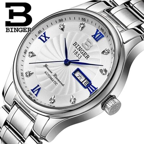 New fashion Switzerland Mens Watch luxury brand clock BINGER Quartz Male Wristwatches full stainless steel Waterproof B603B-2