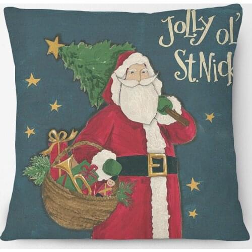 Merry Bright Jolly St.Nick Ho Ho Ho Santa Claus Cushion Covers Merry Christmas Festival Decorative Linen Pillow Case