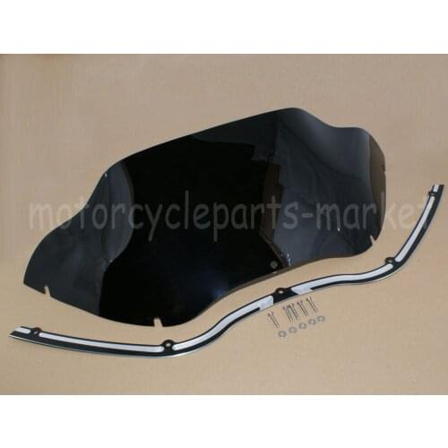 Black Motorcycle 9.5" Wave Windshield Windscreen +CNC Scallop Trim For Harley Road Glide FLTR FLTRX 1998-2013