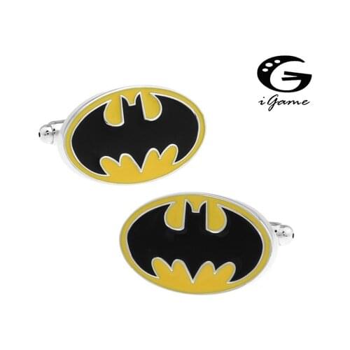 IGame Bat Cufflinks Yellow Color Novelty Superheroes Design Brass Cuff Links Free Shipping