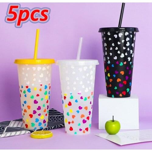 Creative Straw Cups Love Heart Shape Cup Glitter Colorful Coffee Juice Straw Mug Simple Net Plastic Bottom Outdoor Portable Cups