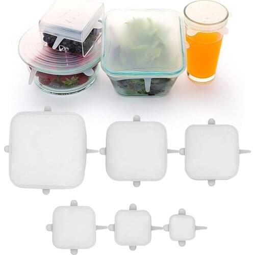 6 Pack Square Silicone Stretch Lids FDA Silicone Lids 100% BPA-Free Food Grade Reusable Bowl Covers Replacement Food Wrap
