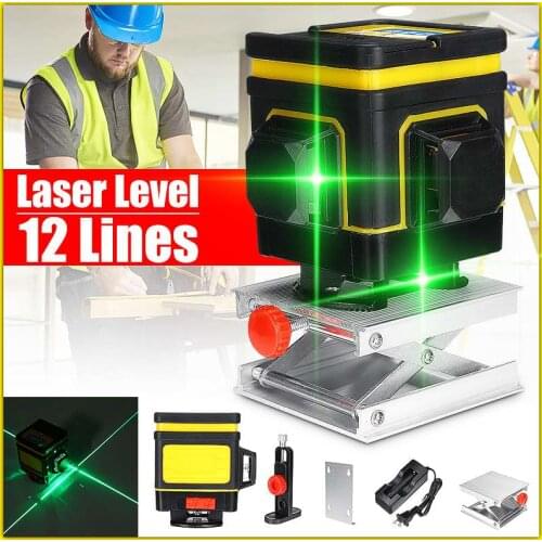 12 Green Lines Laser Level 3D 360 Adjustable Self-Leveling Horizontal Vertical Cross Waterproof Outdoor Powerful Beam