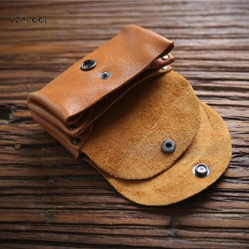 LEACOOL Men Genuine Leather Coin Purse Women Original Handmade Cowhide Leather Mini Coin Bag Women Money Purse ID Card Holder