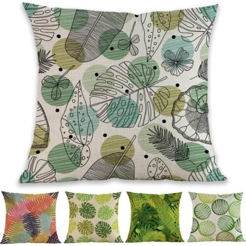 Nordic Style Leaves of tropical Green Plants Linen Throw Pillow Cases Home Room Sofa Decorative Cushion Covers
