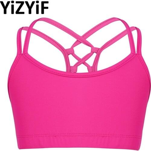 YiZYiF Girls Tanks Spaghetti Shoulder Straps Criss Cross Back Tanks Bra Tops Crop Top Ballet Dance Stage Performance Workout