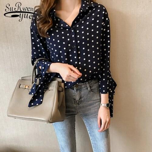 2021 fashion women Autumn tops chiffon blouse women shirt short sleeve dot womens clothing Square collar shirt blusas 1533 45