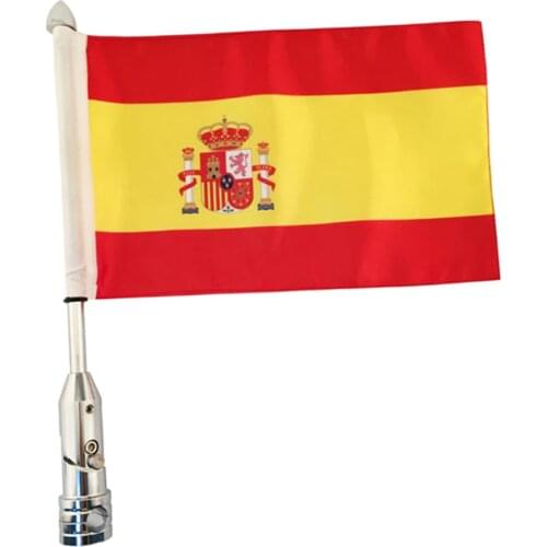 Motorcycle 6'x 9 inch Spain Spanish Flag Flagpole Mount Kit Adjustable for Harley