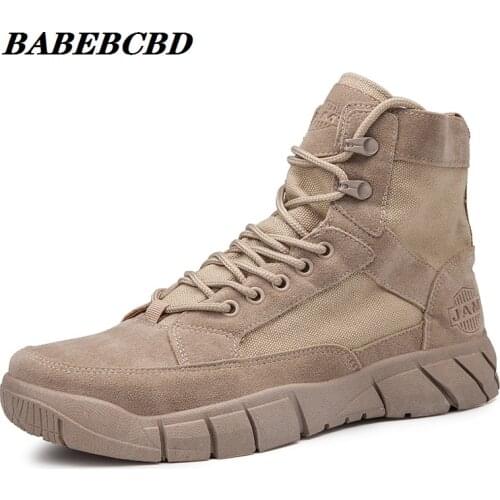 Mens Outdoor Spring and Summer Martin Canvas Tooling Military Combat Boots Special Forces Hight-Top Mens Shoes Desert Boots