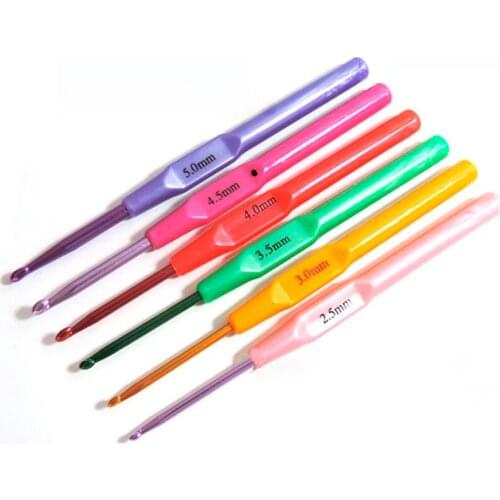 Wholesale 6pcs/set Hot Mixed Metal Hook Crochet Template Kit TPR Aluminum Knitting Needles For Loom Tool Band DIY Crafts
