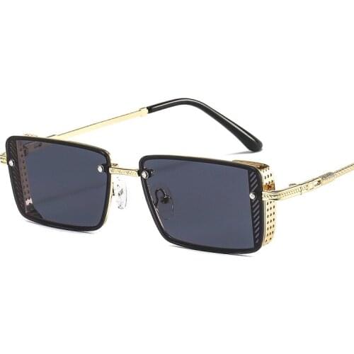 2021 New Fashion Rectangle Sunglasses Women Men Luxury Hollow Decorative Alloy Frame Color Lens Punk Brand Designer Trend UV400