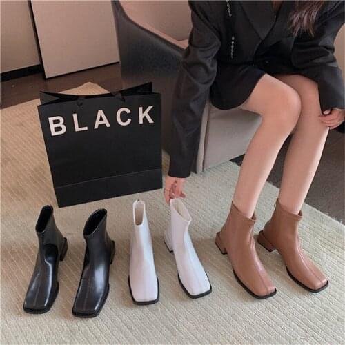 New winter square toe thick and thin boots wild British style Martin boots with thinner short boots womens single boots