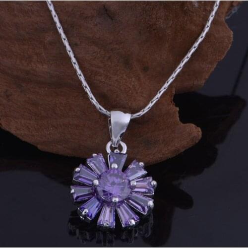 Wholesale Retro White Gold Purple Crystal CZ New Wheels Pendant Necklace For Women Bridal Engagement Jewelry Chain N955