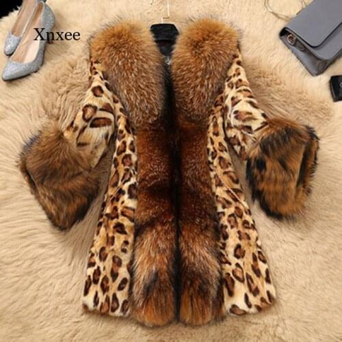 Leopard Print Coat Winter Faux Fur Womens Plus Size Raccoon Dog Fur Warm Women Luxury Coats Women Loose Long Sleeve Elegant Coat
