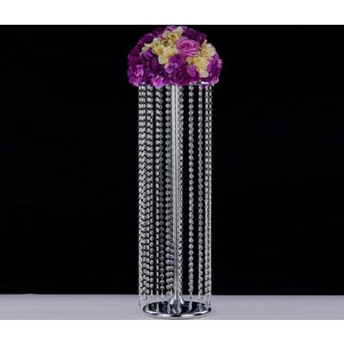 23.6 inch high wedding flower candle holders flower stand with acrylic bead pendants for wedding decoration table centerpiece