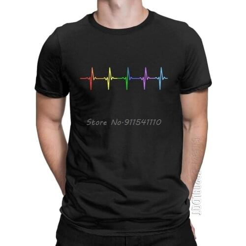 Rainbow Pulse Hearbeat LGBT Men T Shirt Gay Pride LGBTQ Lesbian Vintage Cotton Male Tshirt Basic Tees O Neck T-Shirt Printed
