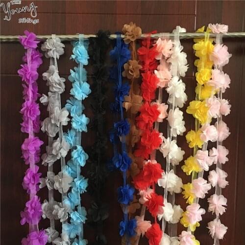 Multicolor 1 yard flowers 3D Chiffon Flowers Lace Dress Decoration Lace Fabric Applique Trimming Sewing DIY Supplies Accessories