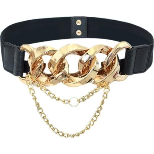 New womens versatile clothing accessories fashion Metal buckle chain decorative elastic Dress Waist Belt waistband closure