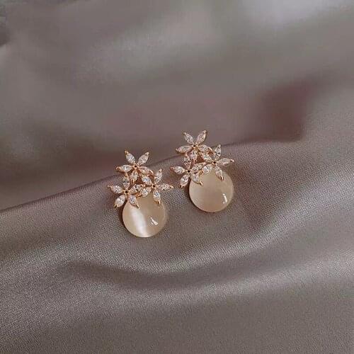 Fashion opal zircon petal Earrings European and American style female Earrings Korean classic jewelry party accessories