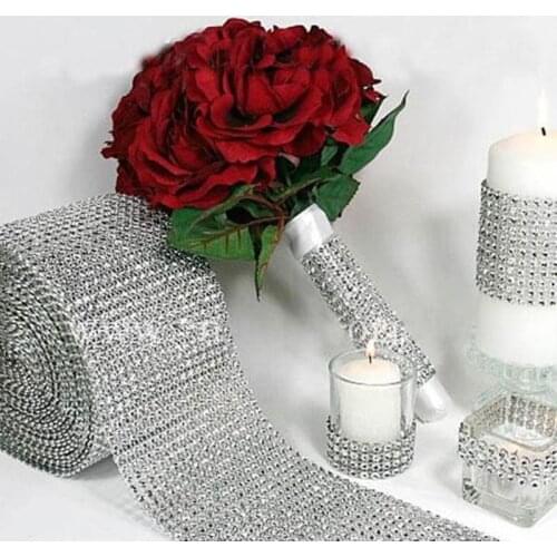 Wedding Decor Silver Diamond Mesh 1 yard/91.5cm Party Decoration Trim Roll Sparkle Rhinestone Bling Cake Ribbon Strass MTY