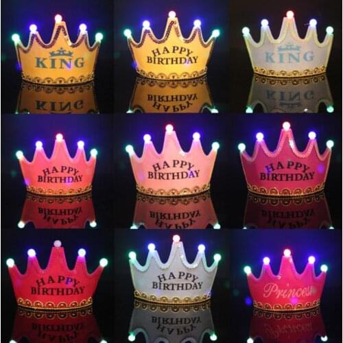 Led Crown Hat Christmas Cosplay King Princess Crown Led Happy Birthday Cap Luminous Led Christmas Hat Colorful FREE DHL SN3414