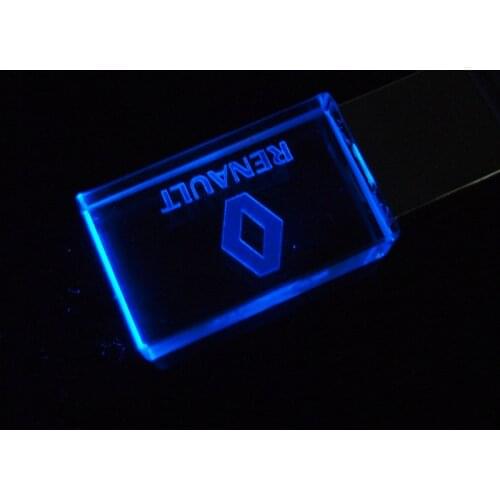LED Crystal+Metal USB Flash Drive 2.0 Pendrive Renault Car Logo 4GB 8GB 16GB 32GB 64GB External Storage Stick for Photography