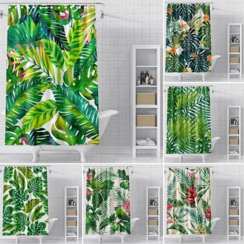 Green Tropical Plants Shower Curtains Bathroom Polyester Waterproof Shower Curtain Leaves Printed Curtains for Bathroom