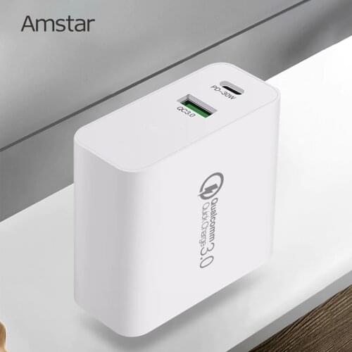 Amstar 48W Charger Type C Quick Charge 4.0 3.0 PD Charger Travel Adapter for iPhone 12 11 Pro Max 12 Mini Samsung Huawei Xiaomi