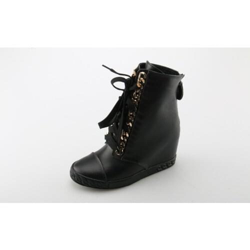 Zapatillas Deportivas Mujer Wedge Shoes 8CM Increasing Height Genuine Leather Lace Up Chain Casual Boots Sneakers Shoes Woman