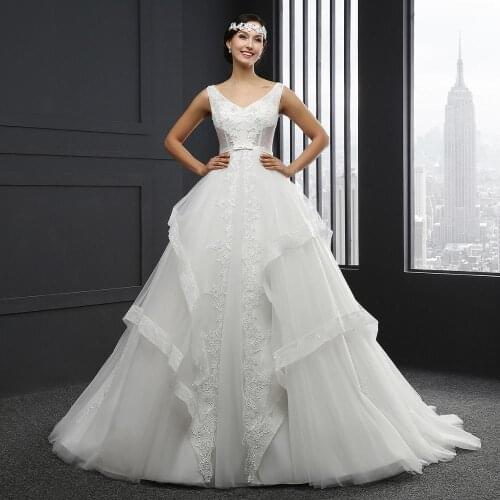 MZ0058 sexy sukienka na wesele dla gościa plus size ruffle skirt tulle lace v neck bride wedding gowns for bride nikah elbisesi