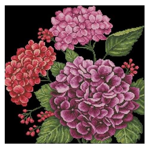 Gold Collection Popular Counted Cross Stitch Kit Hydrangea Flower Bouquet Pink Red Flowers Greeting