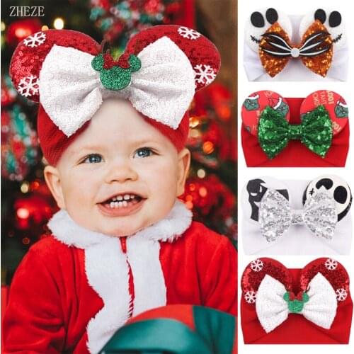 10Pcs/Lot Chic Mouse Ears Baby Headwear Glitter Waffle Bows Headwrap Children DIY Festival Accessories Kids Halloween Headband
