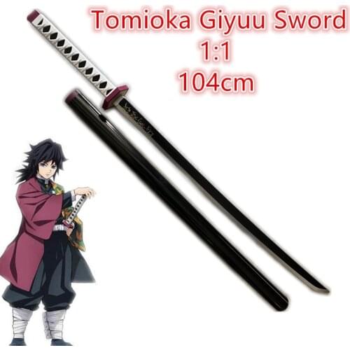 104cm Demon Slayer Sword Weapon Tomioka Giyuu Black Sowrd Cosplay 1:1 Ninja Knife PU Prop Kimetsu no Yaiba Anime Sword