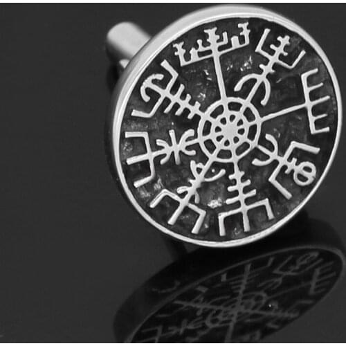 2Pcs Stainless steel Nordic Viking rune compass amulet Cufflinks small size with valknut gift bag