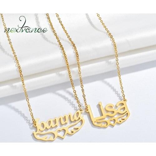 Nextvance 2021 Fashion Romantic Personalized Custom Name Stainless Steel Pendant Love Wings Necklace Jewelry Gift Accessories
