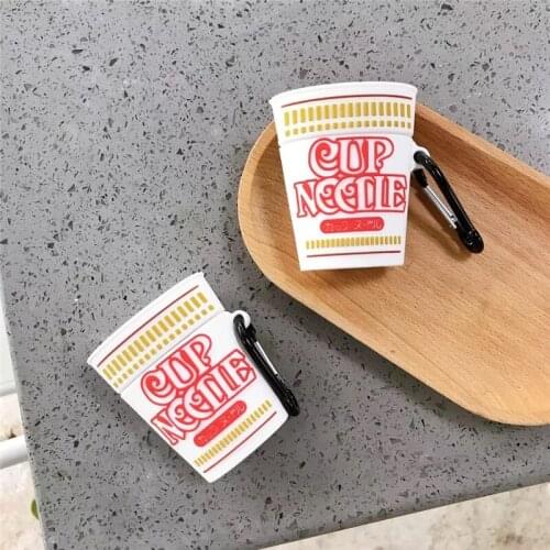 3D Instant Cup Noodle Design Earphone Case with Keychain for Airpods Pro Cartoon Food Style Protective Cover for Airpods 1/2