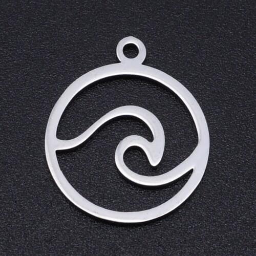 5pcs/lot 100% Stainless Steel Wave Charms Wholesale Bracelets Pendants Never Tarnish Accept OEM Order