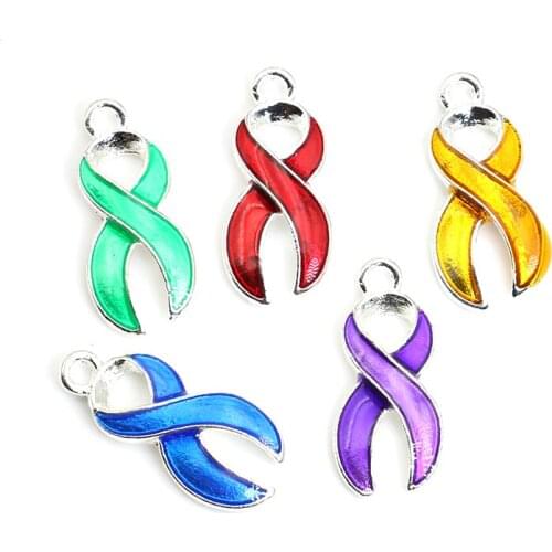 10PCS Silver Plated Enamel Ribbon Charms Pendants for Jewelry Making Necklace Bracelets DIY Craft Handmade 19x6mm