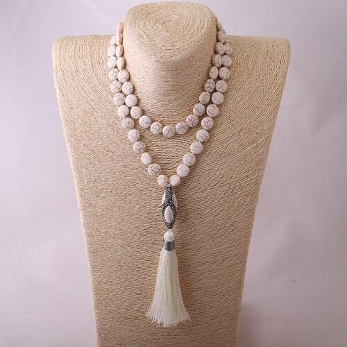 Free Shipping Fashion Bohemian Tribal Jewelry Flat White Stones Bead White Tassel Necklace For Women Lariat Necklaces
