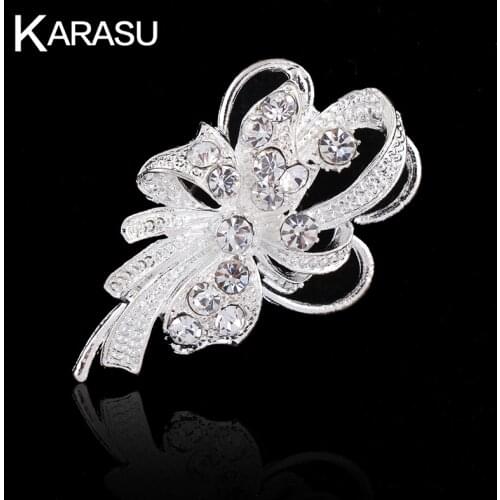 Lustrous Elegant Fashion Wedding Bouquet Rhinestone Silver-color Brooches for Women Brooch Pins Jewelry Small Lapel