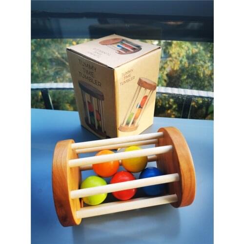 Baby Wooden Toys Walnut Wood Rain Maker Include 5 Rainbow Balls /Kids Tummy Time Tumbler Montessori Toy
