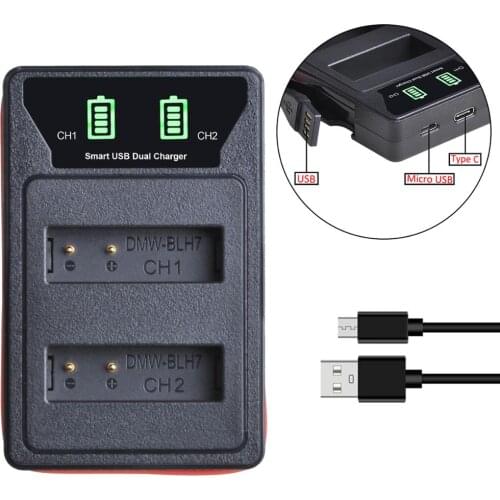 DMW-BLH7 LED Dual USB Charger with type-C port for DMW BLH7 DMW-BLH7PP DMW-BLH7E battery Panasonic Lumix DMC-GM5 GF9 LX10 LX15