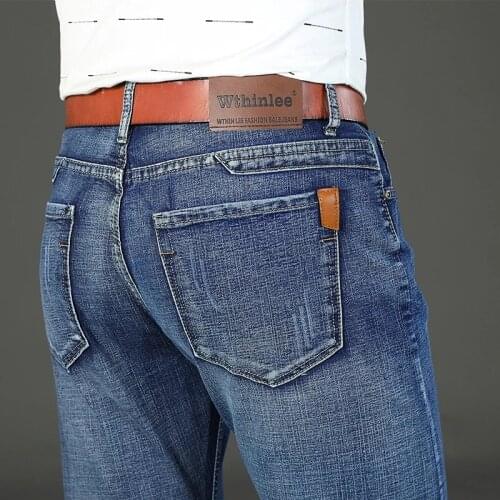 2021 Mens Jeans New Slim Straight Stretch Male Denim Pants Streetwear Blue Gray Casual Denim Trousers Mens Brand Fashion Jeans