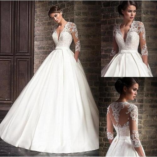 Elegant Sweetheart Satin Wedding Dress with Jacket Long Sleeve Floor Length Bridal Gowns Pockets Robe De Mariage